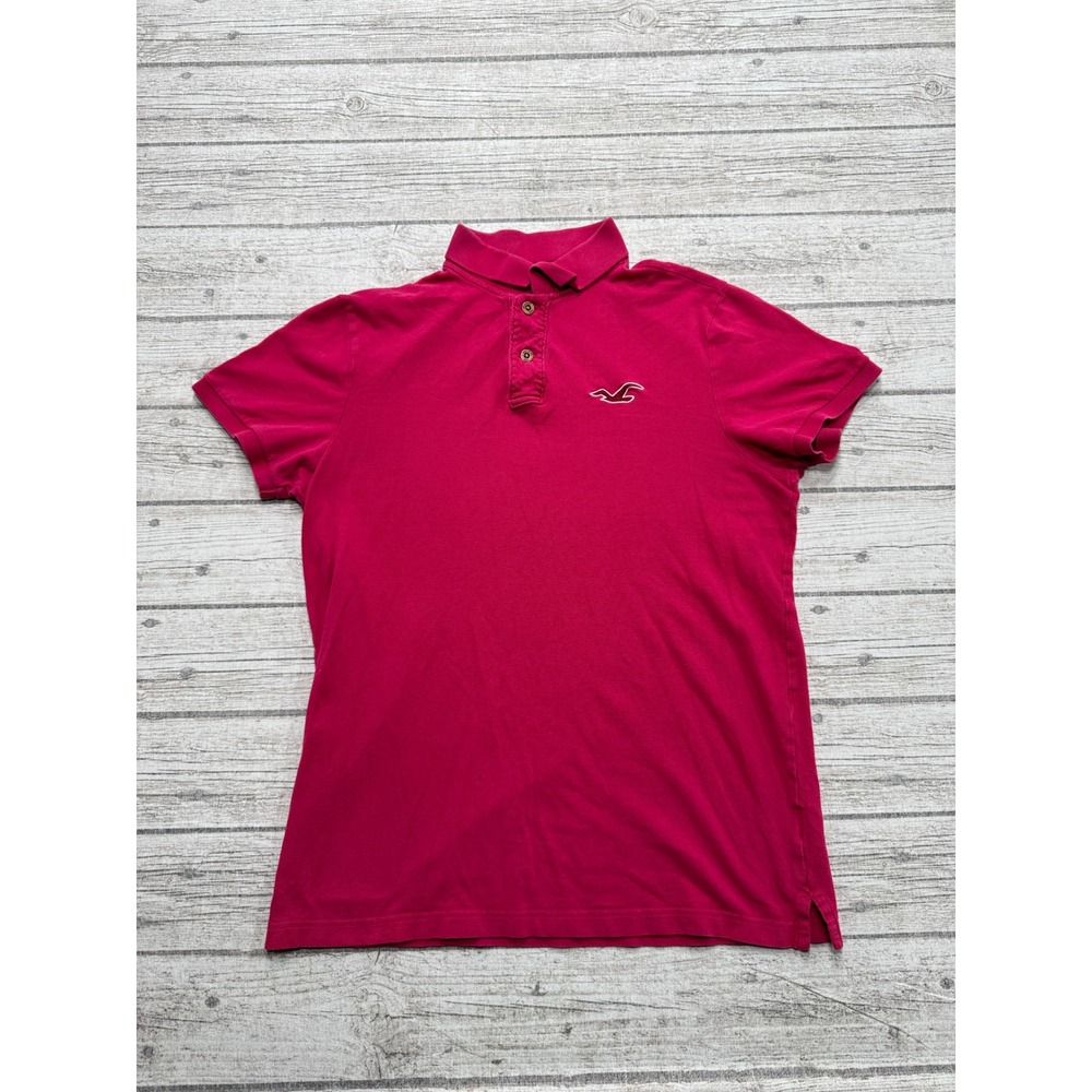 Y2K Hollister Polo Shirt Men's Medium Magenta Pique Short Sleeve Athletic Preppy